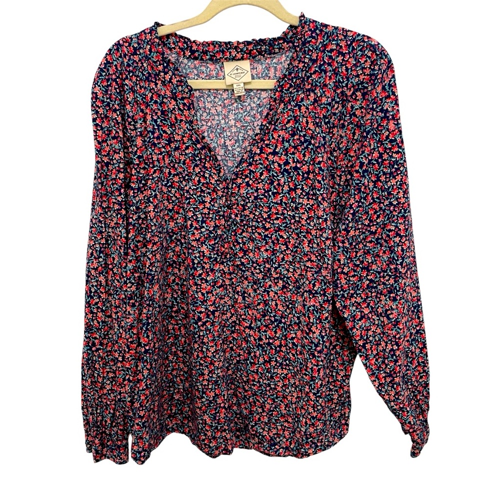 St. Johns Bay Top Womens XXL 100% Cotton Floral Cottagecore Coquette Girl‎
